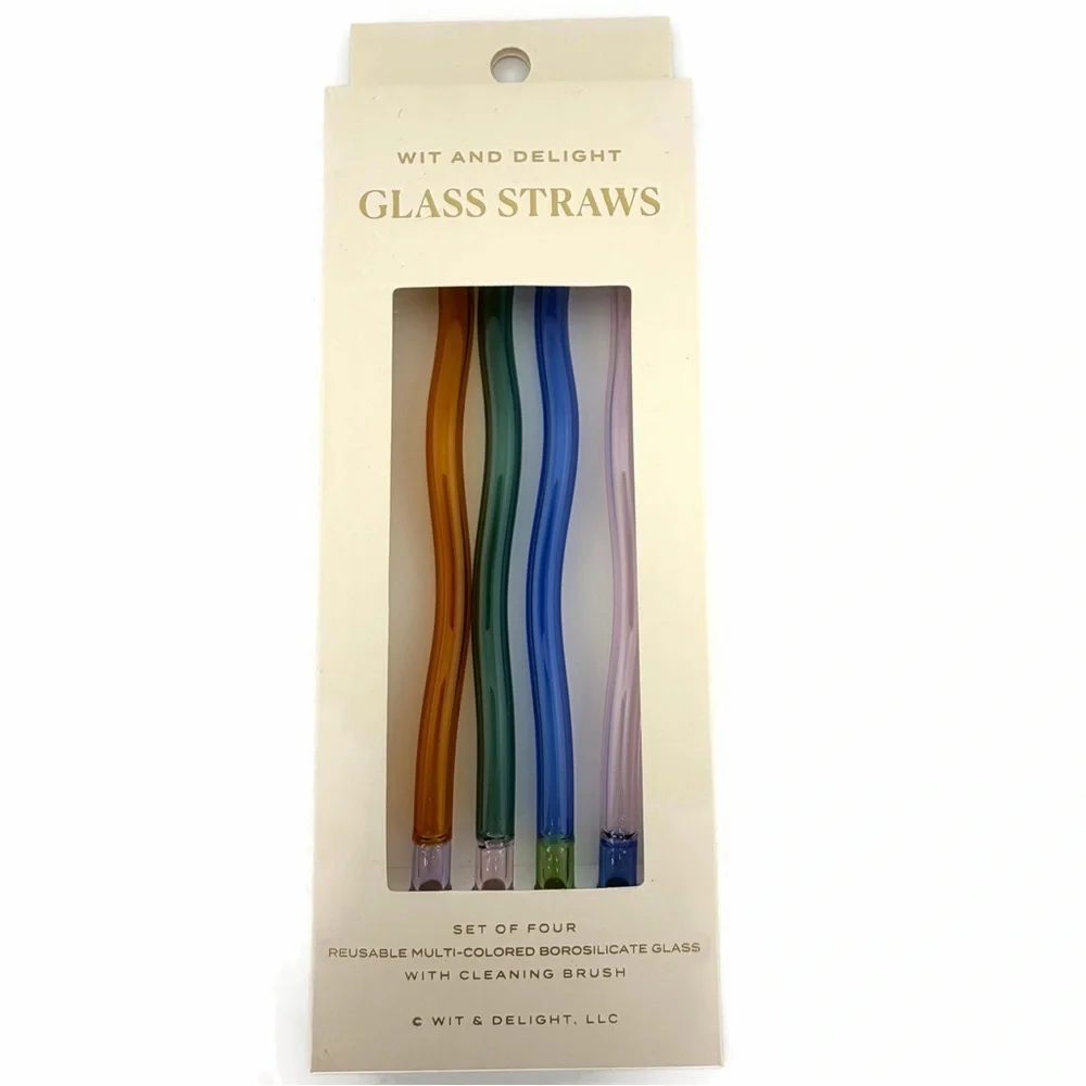 Wit and Delight Glass Straws - Multi-Color Set of 4